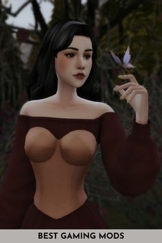 an animated woman holding a butterfly in her right hand and the words best gaming mods on it