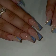 Classy Coffin Nail Designs, Acrylic Square Nails, Gold Acrylic Nails, Blue Acrylic Nails, Ombre Acrylic Nails, Classy Acrylic Nails, Short Square Acrylic Nails, Acrylic Nails Coffin Pink, Nails 2021