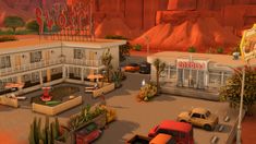 an animated image of a motel with cars parked in the parking lot