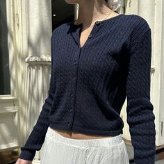 Solid Color Cable Knit Round Neck Cardigan