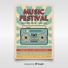 a music festival poster with an old radio