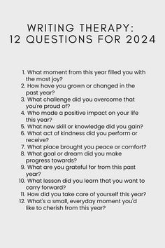 Transform your 2024 with our Writing Therapy: 12 Questions guide. Get your life together through powerful self-reflection questions designed for clarity and goal-setting. Simple prompts to help you reflect, reset, and create positive change. Start now! Vision Board Reflection Questions, Lesson Learned In 2024, 2024 Review Questions, Goal Reflection Questions, 20 Questions For End Of Year Self Reflection, Therapy Discussion Questions, Life Review Questions, Birthday Reflection Journal Prompts, Questions To Ask Your Future Self