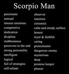 the scorpio man is shown in this black and white photo with words above it