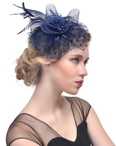 PRICES MAY VARY. 🌻[1920's Retro Glamour and Gorgeous Fascinator]:Fascinator Hat consists of a felt circle with a dotted tulle frill, topped with about 6 mesh petals, and in the center, a spiral rose made of mesh, the center of the rose Stick beaded tassel, and light cocktail feathers stick here and there. Make you look elegant and full of glamour! 🌷[One Size Fits Most]:Fascinator Hat comes with a headband and clip attachment, and the headband isn't as tight as many headbands that squeeze the h Tea Hats, Black Fascinator, Feather Hair Clips, Headpiece Hairstyles, Tea Party Hats, Fascinator Headband, Feather Fascinators, Bridal Hair Flowers, Feather Headband