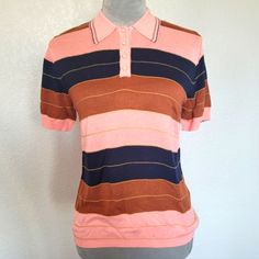 Foxiedox (Anthropologie Brand) Nwt Metallic Thread Striped Knit Polo Shirt Sz Mediumcolor~ Nina Multi Features: Front Placket With Pearl Like Buttons Pointed Collar Banded Waist And Sleeve Cuffs Soft Luxurious Lightweight Knit Gorgeous Colors - Pink, Brown, Navy, Gold Condition~ New With Tags ~ Beautiful ~ Casual Or Workwear Pit To Pit 19" Pit To Waist 14" Shoulder To Shoulder 16" Shoulder To Waist 21" Waist 17" Armhole 6" Grab This Nwt Foxiedox (Anthropologie Brand) Metallic Thread Striped Knit Luxury Brown Polo Collar Sweater, Luxury Navy Casual Polo Shirt, Tweed Sweater, Anthropologie Brands, Duster Cardigan Sweater, Sweater Duster, Metallic Sweater, Metallic Thread, Pink Brown