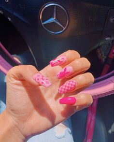 play boy bunny, louis vuttion, flame, checkered nails Louis Vuttion, Checkered Nails, Pink Nail Art, Pink Nail, Pink Nails, Nail Ideas, Nail Art, Nails, Pink