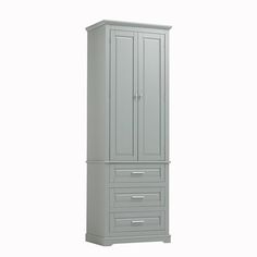 a tall gray cabinet with two drawers