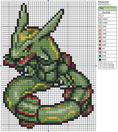 a cross stitch pattern with a green dragon