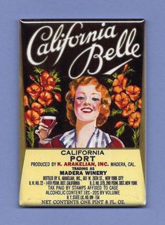 CALIFORNIA WINE LABEL *2X3 FRIDGE MAGNET* VINEYARD VINTAGE COLLECTIBLE BOTTLE CA Wine Gift Ideas, Vintage Wine Label, Wine Print, Wine Coasters, Vintage Trends, Port Wine, California Wine, Vintage California, Wine Labels