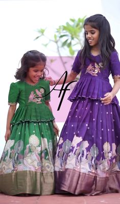 Pattu Lehenga For Kids, Kids Lehanga Design, Lehanga For Kids, Baby Birthday Dress