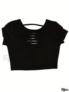 Bjux - Stylish Backless Crop T-Shirt with Short Sleeves, Ideal for Spring & Summer, Womens Fashion Edgy Crew Neck Crop Top For Summer, Edgy Summer Crop Top With Crew Neck, Edgy Stretch Short Sleeve T-shirt, Edgy Short Sleeve Stretch T-shirt, Stretch Crew Neck Crop Top In Edgy Style, Edgy Stretch Crew Neck Crop Top, Black Graphic Crop Top, Crop T Shirt, Fabric Medium