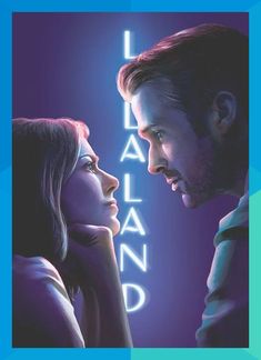 a man and woman staring at each other in front of a neon sign that says island