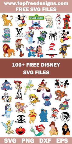 cartoon character stickers are shown in this graphic design guide for disney and the princesses