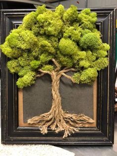 a frame with a tree made out of moss