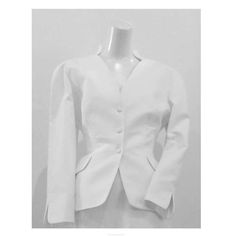 Description: Thierry Mugler white textured cotton skirt suit set Classic Mugler silhouette Curved bust-line to neckline design Front snap closure Rounded shoulders Gathered panel detail at the back Classic pencil skirt style with zipper closure Jacket bust: 42" Jacket waist: 30" Skirt waist: 28" Skirt hip: 38" Skirt length: 23" Made in France Details: Size: US 42Color: WhiteMaterial: CottonCondition: Very Good Shipping: All orders are shipped with a standard flat rate of $9.95 or expedited flat Tailored Classic White Skirt Suit, Formal White Fitted Skirt Suit, Fitted White Skirt Suit For Formal Occasions, White Fitted Skirt Suit For Formal Occasions, Classic Fitted White Skirt Suit, White Fitted Skirt Suit For Office, Classic White Skirt Suit For Spring, White Classic Skirt Suit For Spring, Tailored White Skirt Suit For Office