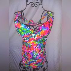 Brand New Multicolor Moisture-wicking Swimwear For Beach, Vibrant Multicolor One-piece Swimwear, Summer Moisture-wicking Multicolor Swimwear, Swimsuit High Waisted, Lululemon Long Sleeve, Backless Swimsuit, Tropical Multicolor Swimwear With Built-in Bra, Plus Size Brands, Pink Swimsuit