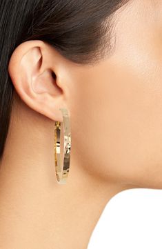 A brushed finish lends texture to these flat hoop earrings plated in 14-karat gold. Style Name:Panacea Flat Hoop Earrings. Style Number: 6239046. Gold-plated Hoop Earrings With Polished Finish, Gold-tone Gold-plated Nickel-free Hoop Earrings, Adjustable Gold-plated Nickel-free Hoop Earrings, Gold Plated Hoop Earrings With Gold-tone Hardware, Hypoallergenic 14k Gold-filled Hoop Earrings, Ear Cuff, Gold Plate, Hoop Earrings, Nordstrom