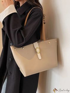 Bird in Bag - Large Capacity Leather Tote Bag, Perfect for Work and Casual Events with a Simple and Stylish Design Vegan Tote Bag, Fashion Tote Bag, Simple Fashion, Shoulder Tote Bag, Bird In Bag, Shoulder Tote, Color Khaki, Casual Bags, Leather Tote Bag