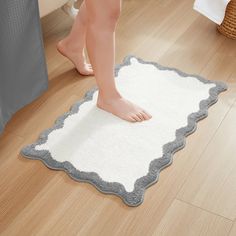 bath mat gray white scalloped wavy edge Log Candles, Non Slip Rug, Bathroom Bath Mats, Bath Candles, Bath Mat Rug, Grey Rugs, Instagram Shop, Kitchen And Bath, Bath Mat