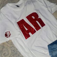 Glitter Shirts!!! Designed And Made By Me. Razorback Shirt, Arkansas Football, School Spirit Shirts, Glitter Shirt, Spirit Shirts, Arkansas Razorbacks, Football Shirt, School Spirit, Shirt Ideas