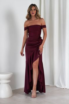 Amaretta Soft Satin Maxi Dress | Wine Burgundy Wedding Guest Dress, Black Tie Bridesmaids, White Bridal Dresses, Maxi Dress Wedding Guest, White Bridesmaid Dresses, Formal Dress Shops, Black Tie Dress, Rehearsal Dress, Maxi Gown Dress