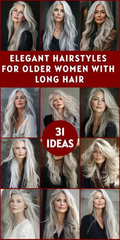 Long Silver Hair Styles For Women, Gray Long Layered Hair, Silver Hair Styles For Women, 20 Inch Hairstyles, Long Layers Gray Hair, Grey Long Hair Older Women, Long Gray Shag Hairstyles, Long Hairstyles Older Women, Gray Long Hair Older Women