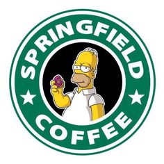 the simpsons character holding a donut in front of a starbucks logo