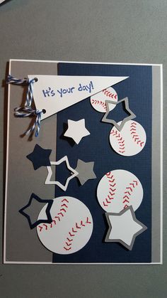 a baseball themed card that says it's your day with stars, bats and balls