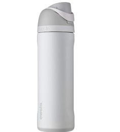 thermos bottle is white and has a strap around it's neck to keep things cool