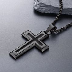 Description The Cross symbolizes love and redemption, perfect for showing your faith. Christian black enamel cross pendant necklace for men, fairly detailed and good sized. Classic cross-design, perfect to wear every day. High polished cross pendant with black oil process inside, looks like two crosses. This pendant is bigger and heavier than normal size, really eye-catching. The cross necklace is all-matched with different outfits, best collocation with another chain necklace.    Detail  SPU: Gothic Black Cross Pendant Necklace, Gothic Black Crucifix Cross Necklace, Black Cross Necklace As Gift, Gothic Black Cross Necklace Gift, Black Metal Cross Necklace, Black Metal Cross Jewelry, Black Metal Crucifix Necklace, Black Metal Crucifix Cross Necklace, Black Cross Pendant Necklace Gift