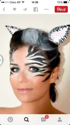 Cebra maquillaje #2 Werewolf Makeup, Carnaval Make-up, Eye Face Painting, Animal Face Paintings, Animal Makeup, Makeup Tip, Halloween Cake