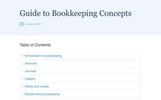 the guide to bookkeepering concept is displayed in this screenshoter's homepage