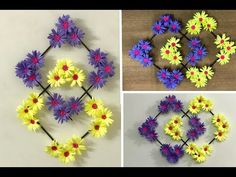 four different pictures of flowers arranged in the shape of circles