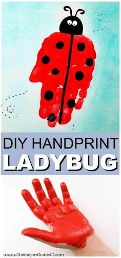 a ladybug handprint is shown with the words diy handprint lady bug