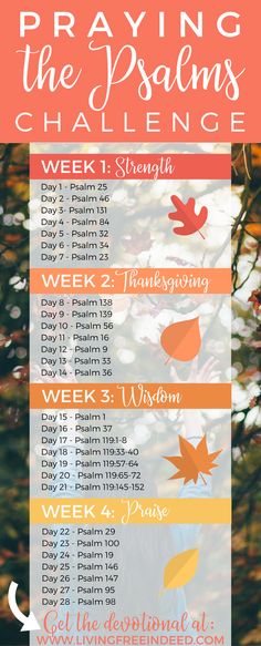 a poster with the words, praying the psalms challenge and an image of fall leaves