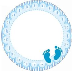 a blue and white baby shower mat with footprints on the floor in front of it