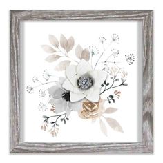 an image of a white flower in a wooden frame