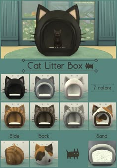 the cat litter box is designed to look like it has many different colors and sizes