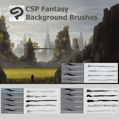 an info sheet for the csp fantasy background brushes set up in photoshopped