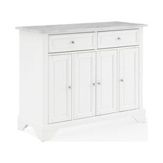 a white cabinet with two doors and drawers