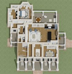 the floor plan of a house with three bedroom and two bathroom areas on each side