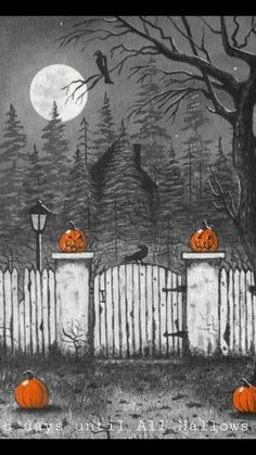 an image of halloween pumpkins on the fence