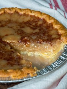 a pie sitting on top of a metal pan