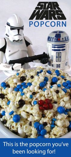 a star wars popcorn bowl with blue and white sprinkles