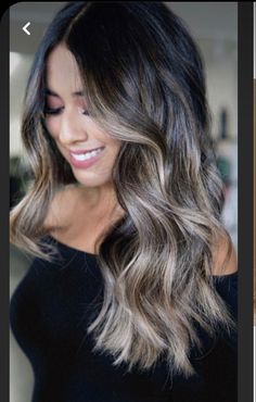 Balayage Dark Hair Medium Length, Top Dark Bottom Blonde Hair, Brunette And Ash Blonde Balayage, Balage Hair Color For Brunettes, Icy Brown Hair With Highlights, Two Tone Highlights For Dark Hair, Chunky Hilights On Dark Hair, Smoky High Contrast Hair, Bronze Baylage Hair