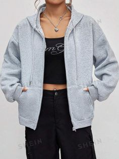 Style:Casual \nDetails:Drawstring \nNeckline:Hooded \nDetails:Pocket \nType:Zip Up \nDetails:Zipper \nSleeve Type:Drop Shoulder \nColor:Light Grey \nPattern Type:Plain \nSleeve Length:Long Sleeve \nLength:Regular \nFit Type:Regular Fit \nFabric:Slight Stretch \nMaterial:Fabric \nComposition:100% Polyester \nCare Instructions:Machine wash or professional dry clean \nTemperature:Spring/Fall (18-25℃/63-77℉) \nSheer:No \n Toddler Christmas Shirt, Patagonia Pullover, Under Armour Sweatshirt, Lined Hoodie, Clothing Size Chart, Womens Clothing Sizes, Sweater Pattern, Casual Fall, Zip Up