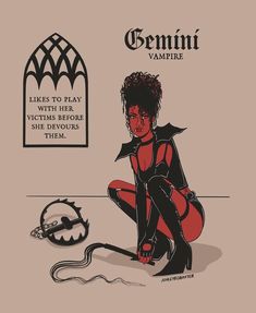 a woman kneeling down next to a black rat on top of a brown background with the caption genni vampire