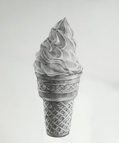 a drawing of an ice cream cone with white frosting on it's top