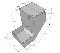 an open box is shown with measurements