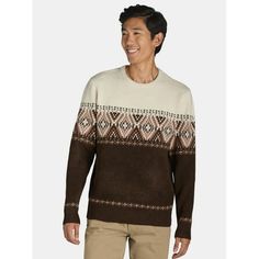 Introducing the George Men's Fair Isle Crew Neck Sweater, available in sizes S-3XL. Elevate your winter wardrobe with this timeless piece. Featuring a classic Fair Isle pattern with a modern twist of color block detailing, this sweater exudes both style and comfort. Perfect for chilly days and festive gatherings, it offers versatility and warmth. Crafted in soft knit fabric, it offers easy comfort and effortless style for every occasion. Only at Walmart. Size: 2XL.  Color: Brown.  Gender: male. Walmart Fashion, Pullover Sweater Men, Fair Isle Pattern, Big Men, Pullover Men, Winter Wardrobe, Fair Isle, Soft Knits, Crew Neck Sweater